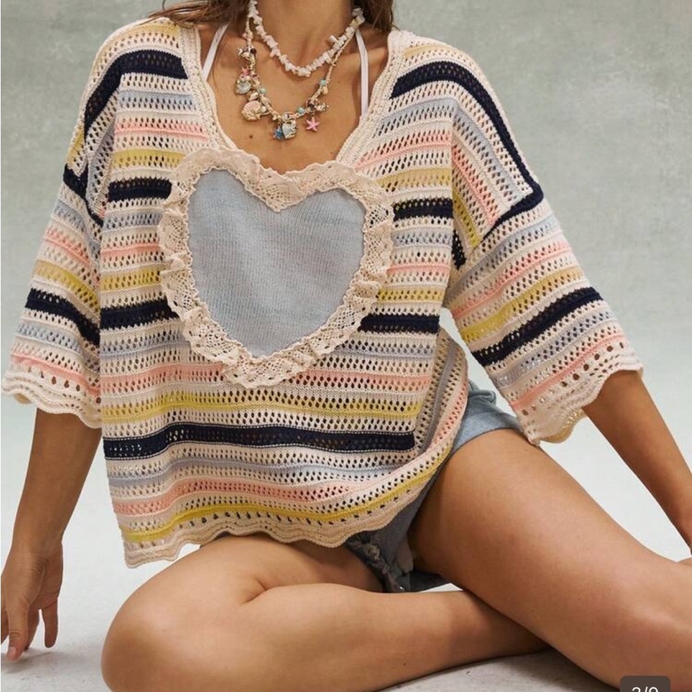 LAST ONE Striped Heart Pattern Sweater